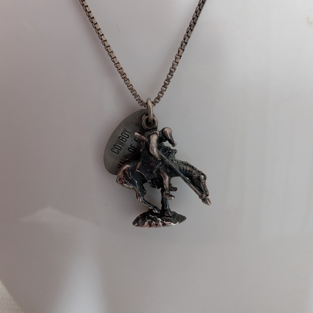 Vintage Silver Cowboy Pendant Necklace